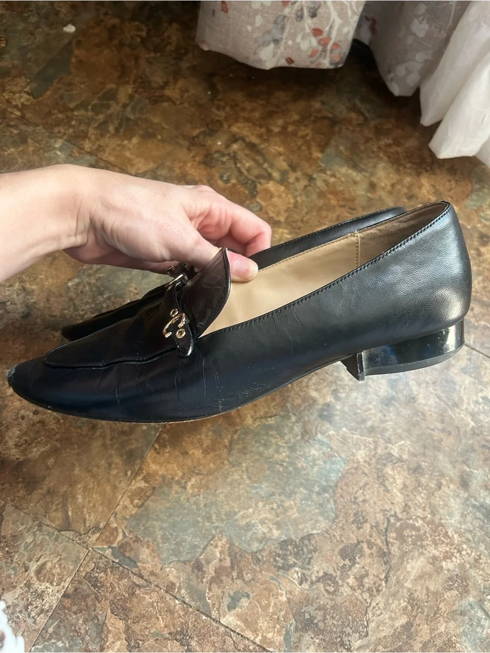 COACH Black Leather Loafers with Gold-Tone Horsebit